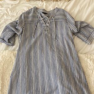 Blue and white striped dress